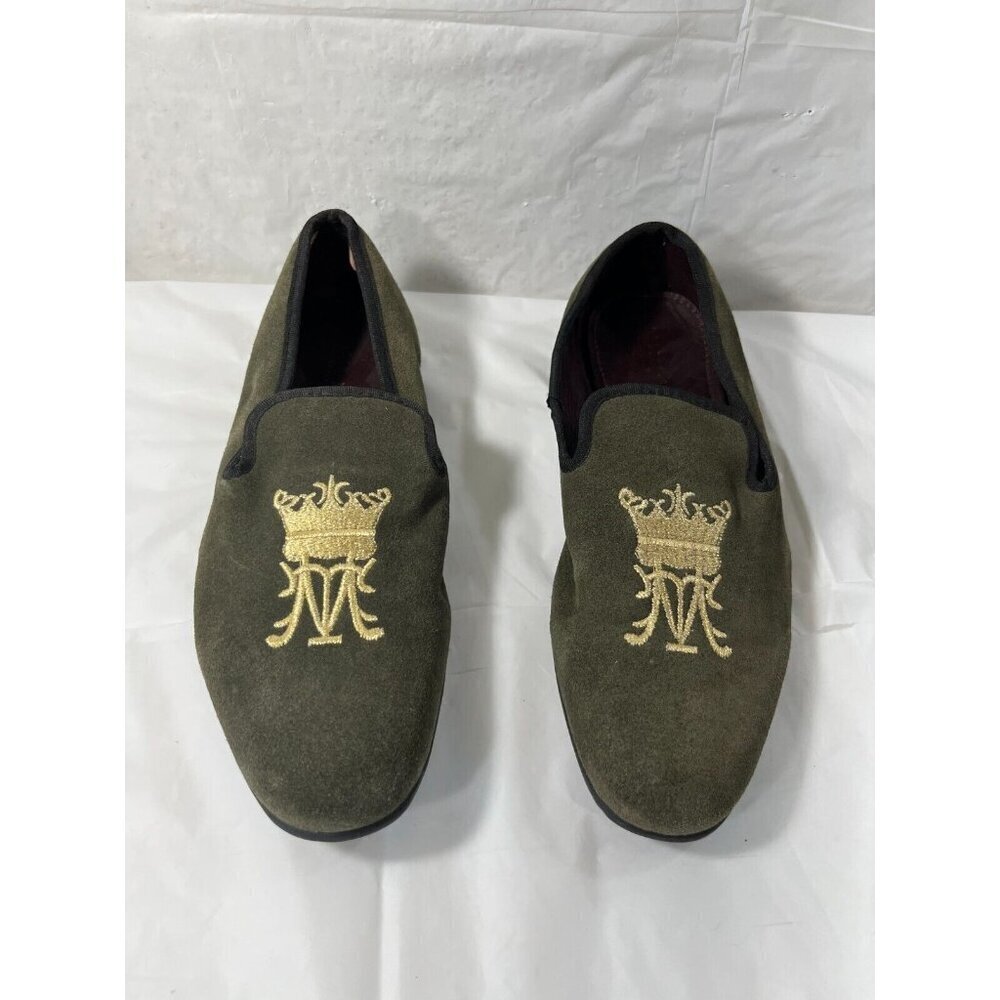 London Brogue Mens Size 8  GREEN SUEDE SLIP ON SHOES DRIVING SHOE